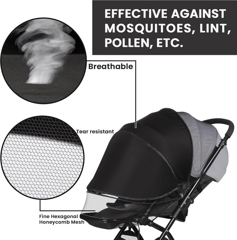 bemece 2-in-1 Durable Baby Mosquito Net with UPF50+ Sunshade for Stroller, Universal Mosquito for Stroller with Two-Way Zippers & Storage Bag, Breathable & Foldable Baby Bug Net for Strollers - Image 5